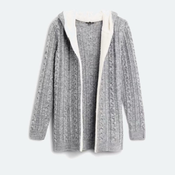 Let & Me Helsa Sherpa Trim Gray Women's Hooded Cardigan - Picture 2 of 3